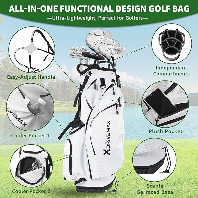 10 Pieces Complete Mens Womens Golf Clubs Set Right Hand for Men Women Includes Stand Bag with Rain Hood, 1#Driver 3#Wood #5 Hybrid,with 3 Head Covers, 6# 7# 8# 9# PW# Irons and Putter
