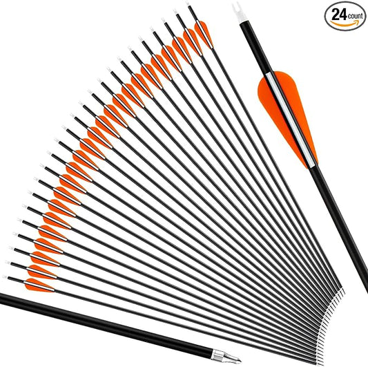 24 Pcs 31.5 Inch Arrows for Compound Bow Hunting Arrows Carbon Arrows with 3 Inch Plastic Arrow Feathers and Removable Tips 500-600 Spine Archery Target Arrows for Recurve Bow