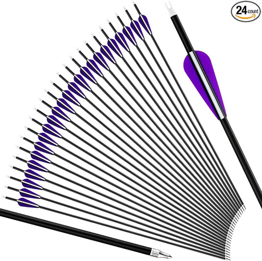 24 Pcs 31.5 Inch Arrows for Compound Bow Hunting Arrows Carbon Arrows with 3 Inch Plastic Arrow Feathers and Removable Tips 500-600 Spine Archery Target Arrows for Recurve Bow