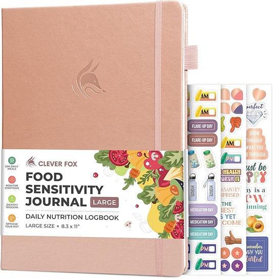 Clever Fox Food Sensitivity Journal Large – Daily Intolerance & Symptom Log for IBS, Diabetic, Low Fodmap, Elimination Diet – Health Tracker, 8.3x11” (Rose Gold)