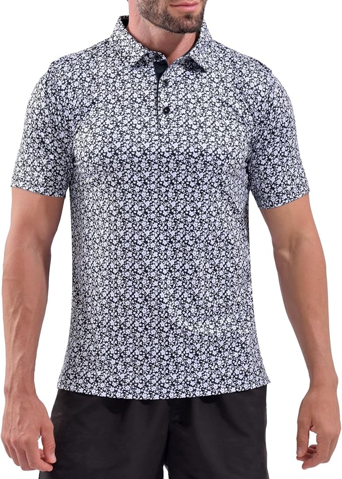 DEOLAX Mens Polo Shirts Fashion Print Mens Golf Shirt Dry Fit Mens Golf Polo Short Sleeve Quick Dry Funny Golf Shirt for Men