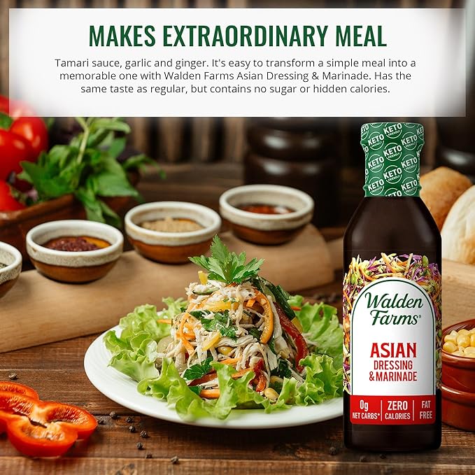 Walden Farms Asian Dressing & Marinade – Calorie-Free, Gluten-Free, Low Carb, Keto-Friendly, Sugar-Free, Fat-Free, Dairy-Free Zesty Asian Flavor – 12 oz Bottle