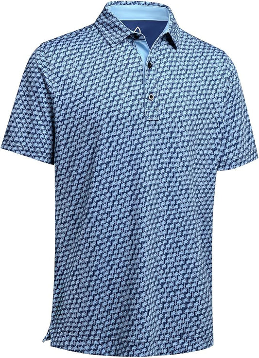 DEOLAX Mens Polo Shirts Fashion Print Mens Golf Shirt Dry Fit Mens Golf Polo Short Sleeve Quick Dry Funny Golf Shirt for Men