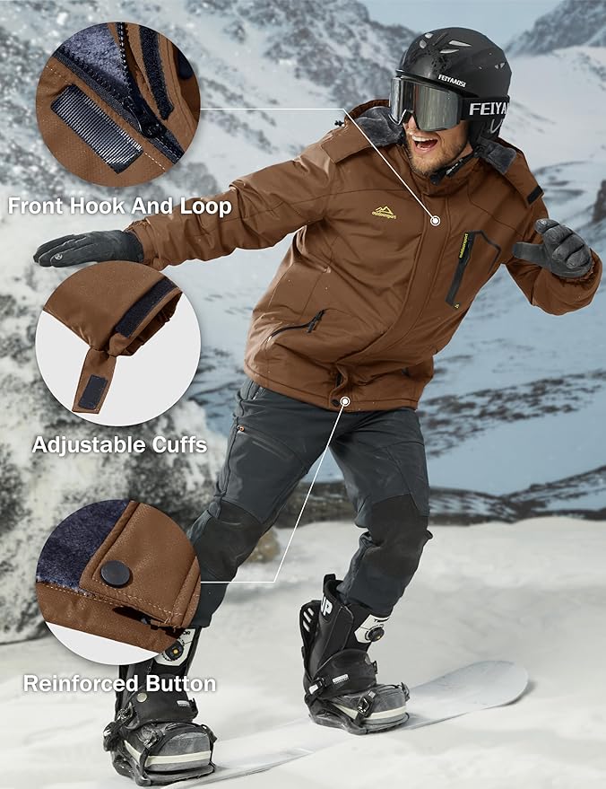 MAGCOMSEN Men's Winter Coats Water Resistant Ski Snow Jacket Warm Fleece Jacket Parka Raincoats With Multi-Pockets