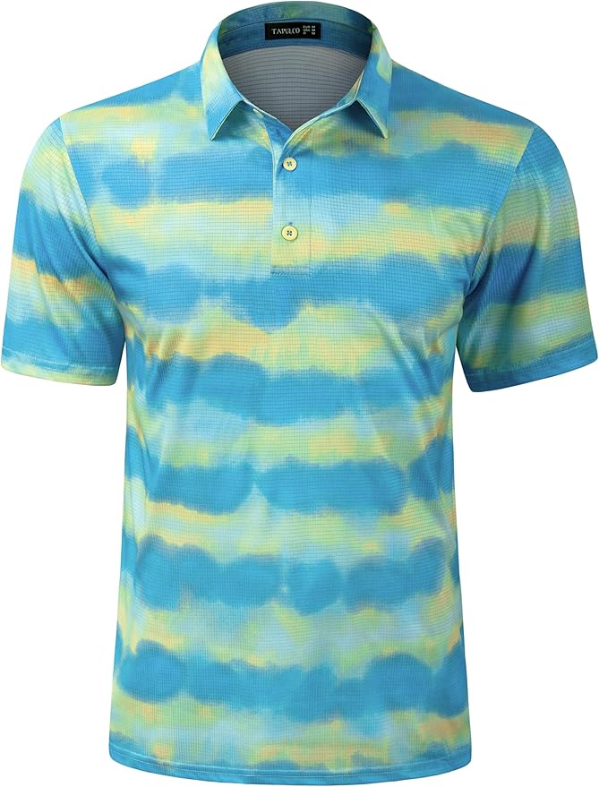 TAPULCO Mens Quick Dry Polo Shirts Camouflage Pattern Performance Athletic Lightweight Breathable Casual Golf Tshirts