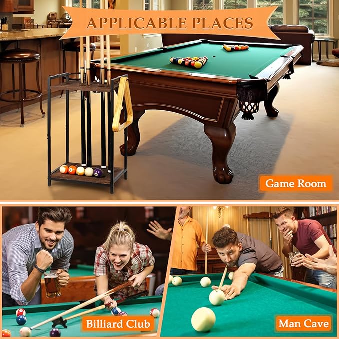 Pool Stick Holder Pool Cue Holder Rack Cue Stick Holder 10 Cues Billiard Cue Racks for Billiard Room Club Pool Table Accessaries (Torched Black 10-Hole)