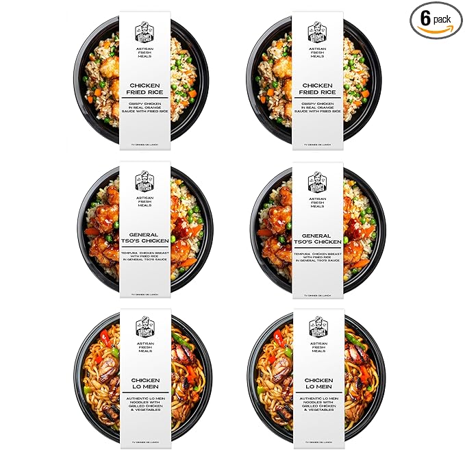 Grumpy Butcher Asian Meals Set – 6 Pack (10-15 oz each) – Chicken Lo Mein, Fried Rice, General Tso’s – Authentic Recipes Prepared Meals Ready to Eat