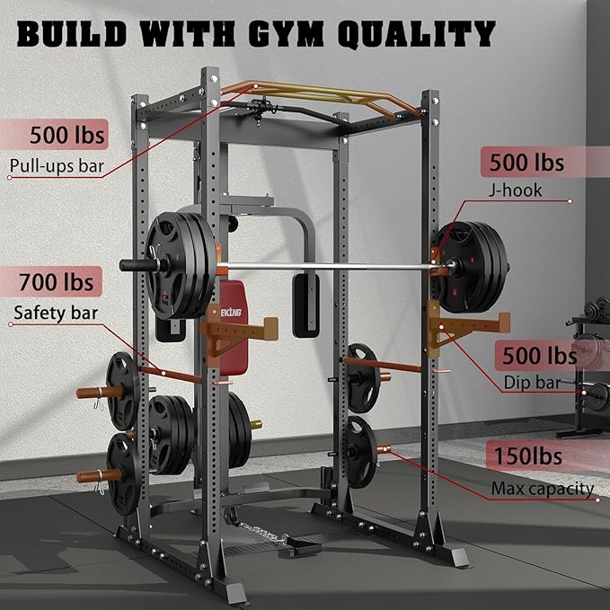 BEKING Power Cage, 2000LBS Power Rack with LAT Pulldown, 2.36" ×2.36" Multi-Functional Squat Rack, Squat Cage with Pulley System and More Training Attachments for Home Gym