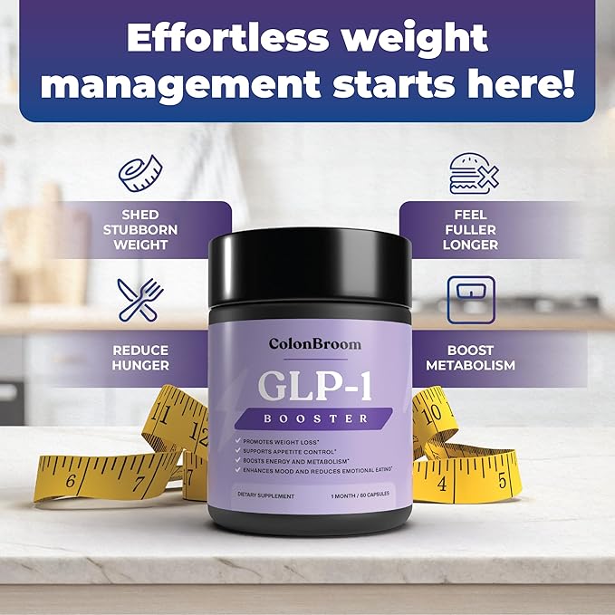 ColonBroom GLP-1 Weight Management Supplement for Women & Men - GLP1 Supports Gut Health, Metabolic Wellness & Appetite Regulation - Vegan, Gluten-Free, Non-GMO Fiber Capsules - 120 Count