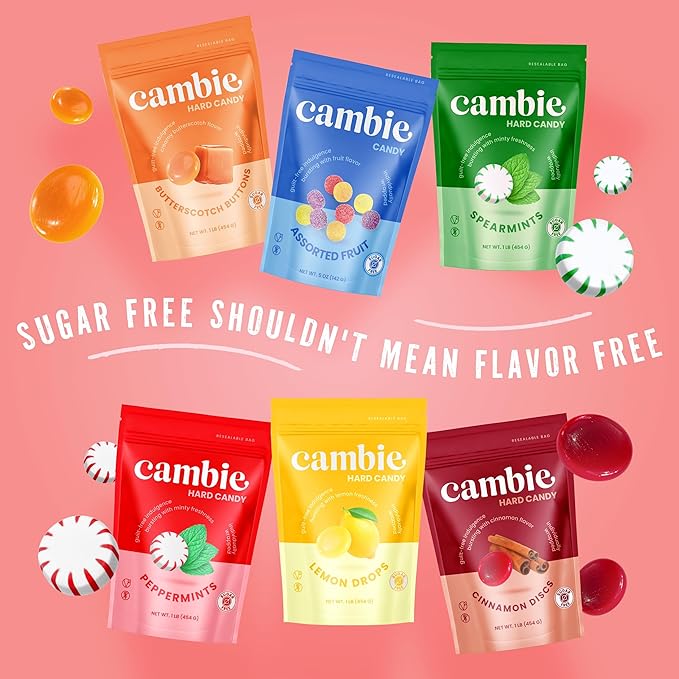 Cambie Sugar Free Butterscotch Hard Candy – 1 lb of Individually Wrapped Sugar Free Hard Candy, Smooth & Creamy Butterscotch Buttons, Keto & Diabetic Friendly