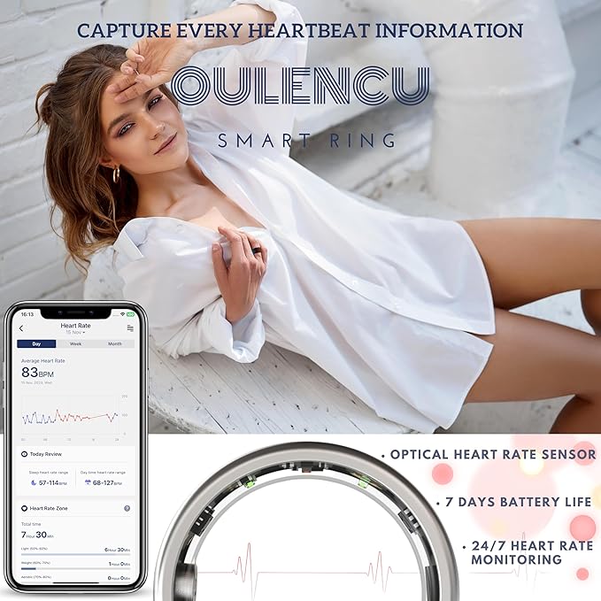 2025 Smart Ring for Women Men, Sleep Tracker Ring, Fitness Smart Ring, Activity Tracker,Sleep Monitor, Stress/Heart Rate/Women's Calories Steps Tracking-No APP Subscription (Black, #8-57.0mm/2.24")