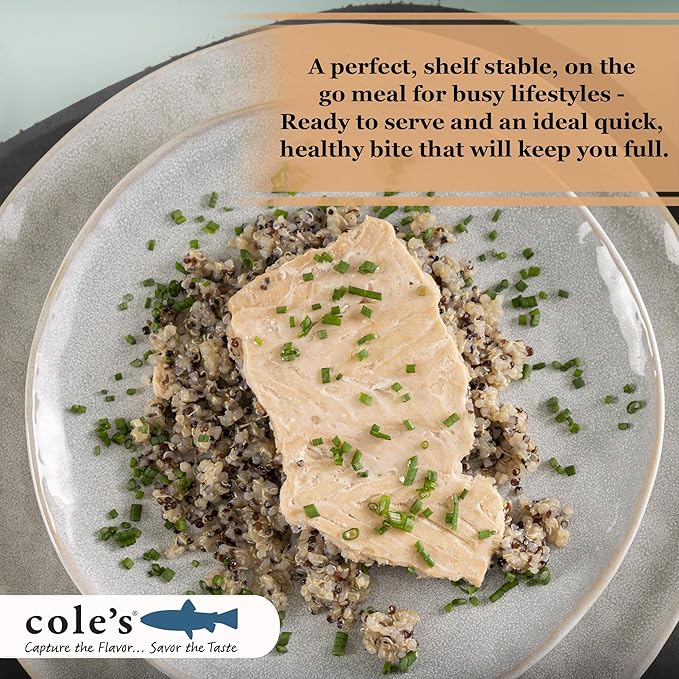 COLE’S - Patagonian Smoked Salmon Fillet with Quinoa| Ready to Eat Meal | 5.6 oz Hand-Packed Canned Fish | 19g Protein | High in Vitamin D | 1 Unit