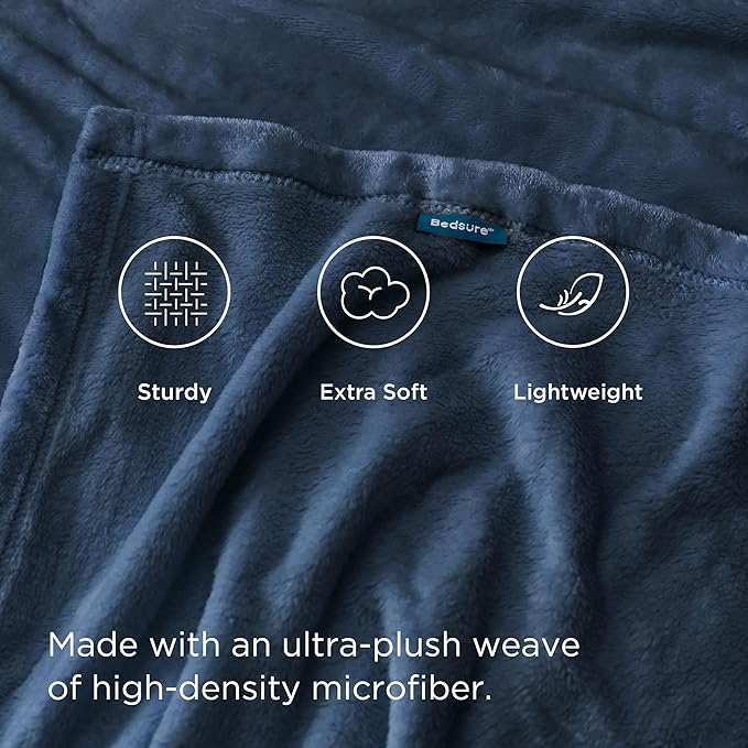 Bedsure Fleece Blanket Twin Size Mineral Blue - 300GSM Lightweight Plush Fuzzy Cozy Soft Warm Blanket for Bed, Sofa, Couch, Travel, Camping, 60x80 inches