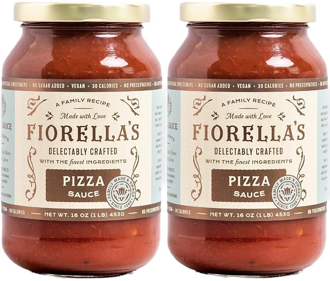 Fiorella's Pizza Sauce - Premium Pizza Sauce Made with Fresh Ingredients - No Sugar Added, Vegan, Gluten Free, No Preservatives Added, Pizza Sauce, 16 Oz (Pack of 2)