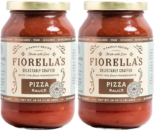 Fiorella's Pizza Sauce - Premium Pizza Sauce Made with Fresh Ingredients - No Sugar Added, Vegan, Gluten Free, No Preservatives Added, Pizza Sauce, 16 Oz (Pack of 2)