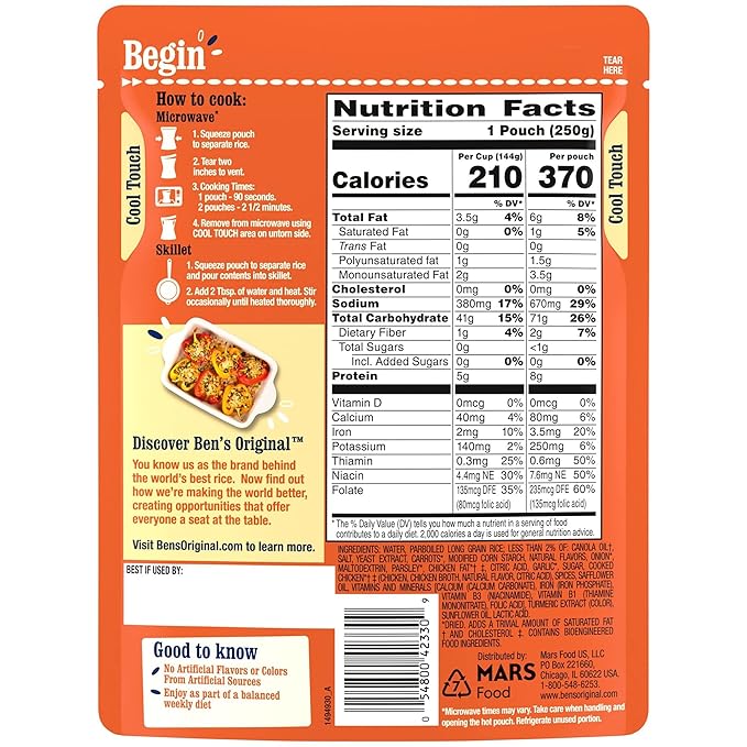 BEN'S ORIGINAL Ready Rice Roasted Chicken Flavored Rice, Easy Dinner Side, 8.8 OZ Pouch (Pack of 6)