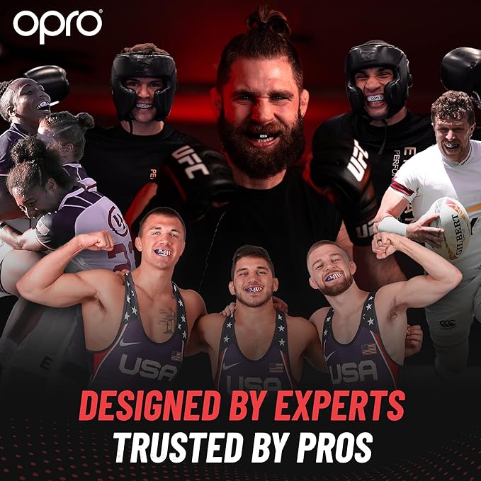 OPRO Bronze Level Sports Mouthguard – Custom-Fit, Breathable, Slim Design – Protective Mouth Guard for Football, Wrestling, Boxing, MMA, Lacrosse & All Contact Sports, Case Included – UFC Red, Youth