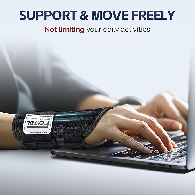 FEATOL 2 Pack Carpal Tunnel Wrist Brace For Work With Wrist Splint, 6.5'' Wrist Brace Night Support For Women Men, Pain Relief For Tendonitis, Arthritis, Pregnancy, Typing, Right and Left Hand, Medium