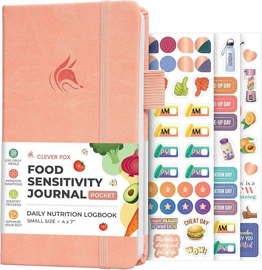 Clever Fox Food Sensitivity Journal Pocket – Daily Intolerance & Symptom Log for IBS, Diabetic, Low Fodmap, Elimination Diet – Health Tracker, 3.7x6.7 (Peach Pink)