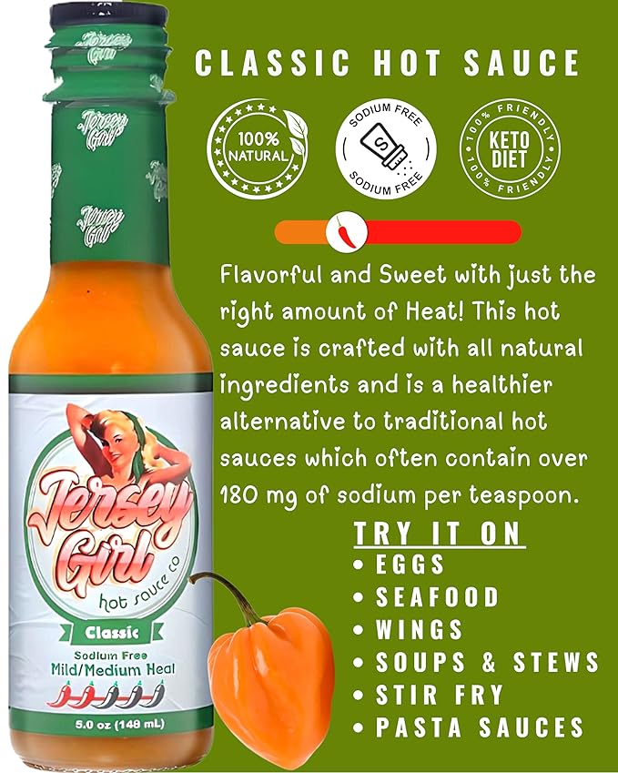 Jersey Girl Habanero Hot Sauce 5oz (Classic) Made with 4 Pepper Varieties (No Added Salt/Sodium Free)