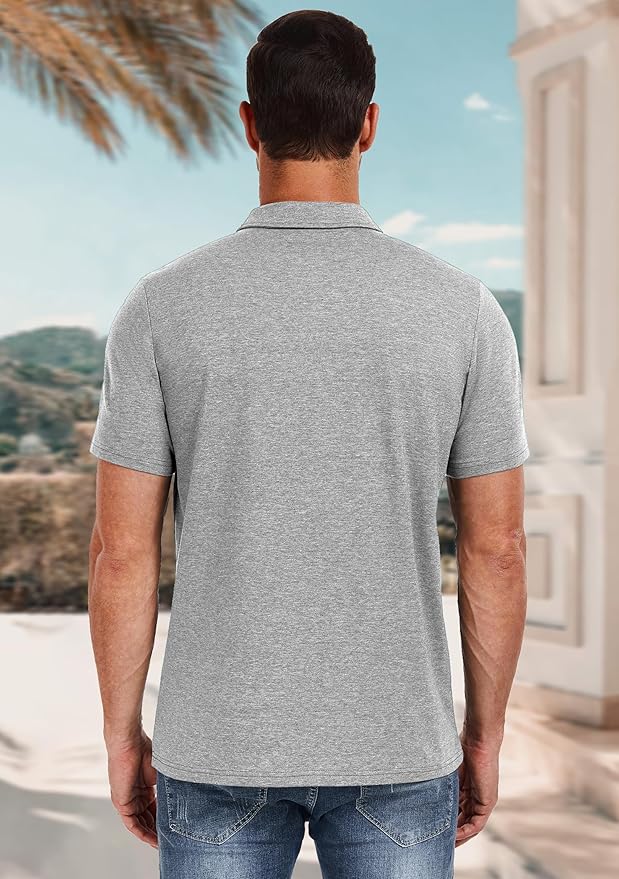 PEGENO Mens Polo Shirts Short Sleeve Casual Cotton Golf Shirts Performance Polo Shirts for Men