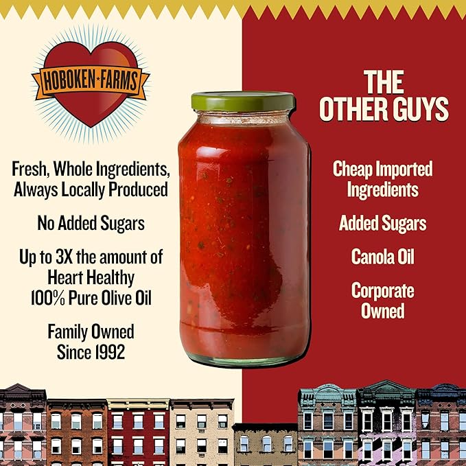 Hoboken Farms Marinara Sauce – No Sugar Added, Low Sodium, Non-GMO, Preservative-Free, Low Carb, Keto – Better For You Pasta Sauce! (25 Fl Oz, Pack of 2)