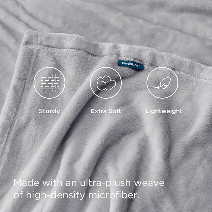 Bedsure Fleece Throw Blanket - Light Grey Lightweight Blankets for Sofa, Couch, Bed, Camping, Travel - Super Soft Cozy Microfiber Throws, 50x60 inches