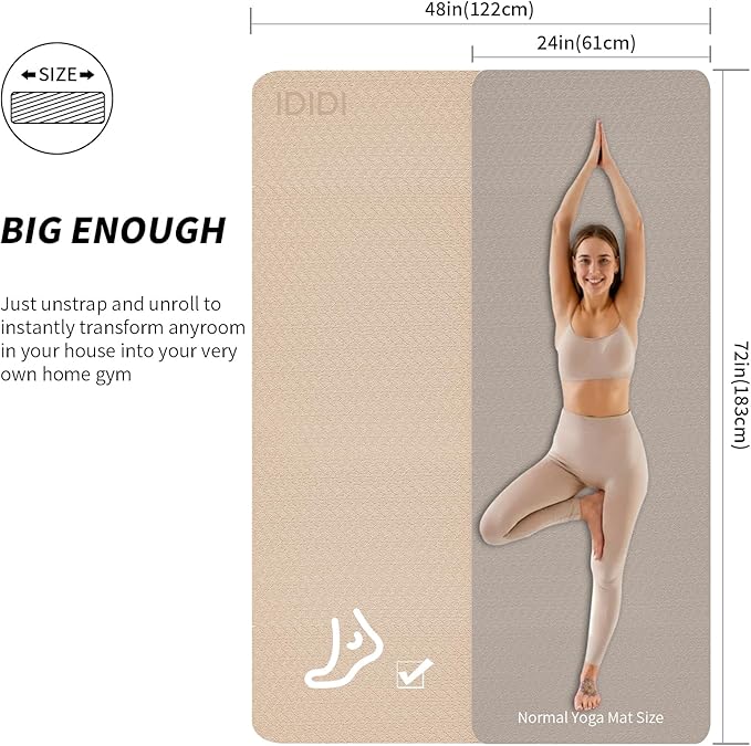 10mm Large Yoga Mat (6'x 4') - Extra Long and Wide 72 x 48 x 0.4 inches, Non-Slip POE Fitness Mat, Eco-Friendly, Thick Wide Exercise Mat for Home Workouts,Ideal for Yoga and Pilates.