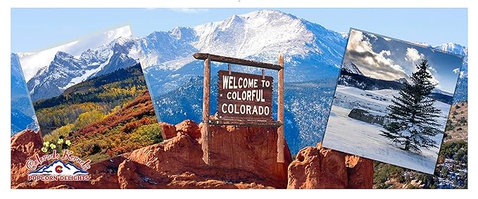 Popcorn by Colorado Kernels Popcorn Delights | 3.5 Gal CELEBRATE COLORADO MOUNTAINS Bucket | 6 lg resealable bags | Kettle Corn, Cheddar Cheese, Caramel Corn,Chocolate, Almonds/Pecans, Buffalo Ranch