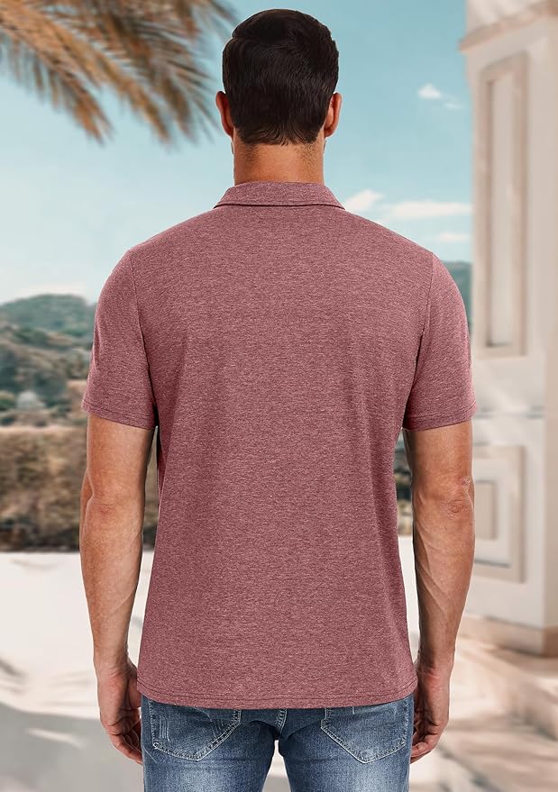PEGENO Mens Polo Shirts Short Sleeve Casual Cotton Golf Shirts Performance Polo Shirts for Men
