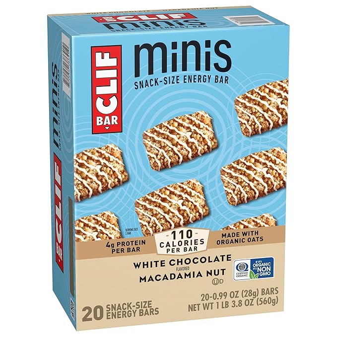 CLIF BAR Minis - White Chocolate Macadamia Nut Flavor - Made with Organic Oats - 4g Protein - Non-GMO - Plant Based - Snack-Size Energy Bars - 0.99 oz. (20 Pack)