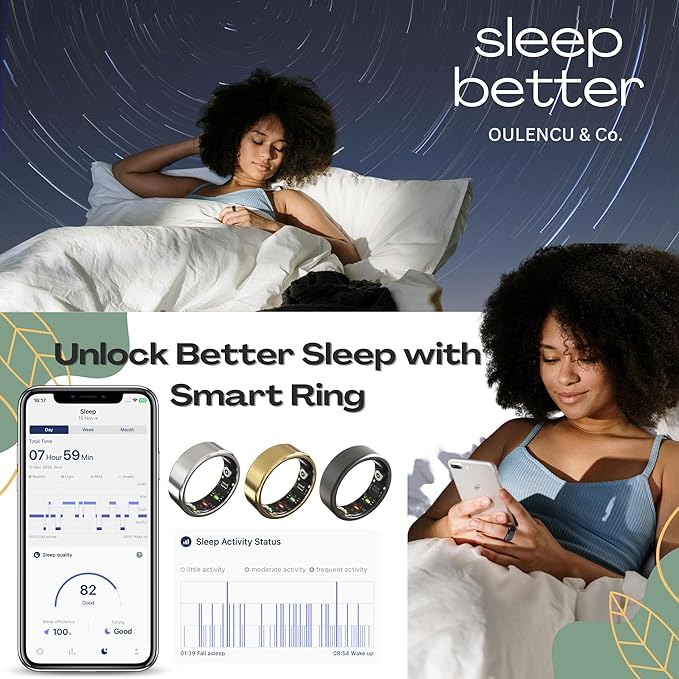 2025 Smart Ring for Women Men, Sleep Tracker Ring, Fitness Smart Ring, Activity Tracker,Sleep Monitor, Stress/Heart Rate/Women's Calories Steps Tracking-No APP Subscription (Gold, #6-51.9mm/2.04")