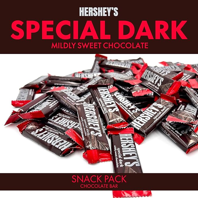 Hershys Special Dark Mildly Sweet Chocolate - 5 Pounds Approx 175 Halloween Candy Bulk Individually Wrapped - Dark Chocolate Hershys Snack Size Candy Bars - Halloween Treats for Sharing With Family and Friends