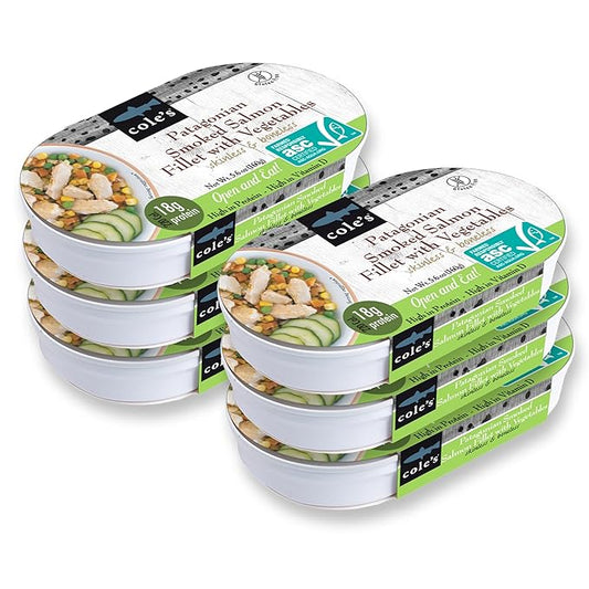 COLE’S - Patagonian Smoked Salmon Fillet with Vegetables| Ready to Eat Meal | 5.6 oz Canned & Hand-Packed | 19g Protein | High in Vitamin D | 6 Pack
