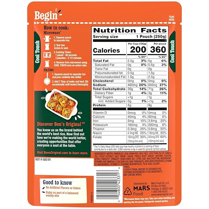 BEN'S ORIGINAL Ready Rice Long Grain and Wild Flavored Rice, Easy Dinner Side, 8.8 oz Pouch (Pack of 6)