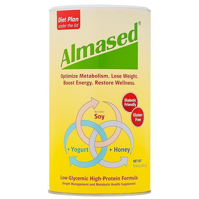 Almased Protein Powder for Weight Loss Kit for Men & Women, Natural Meal Replacement Shake for Weight Loss, Supplement, 24 Grams of Protein Per Serving (Original Flavor, 2 Cans @ 17.6 oz ea + Shaker Bottle + Scoop)