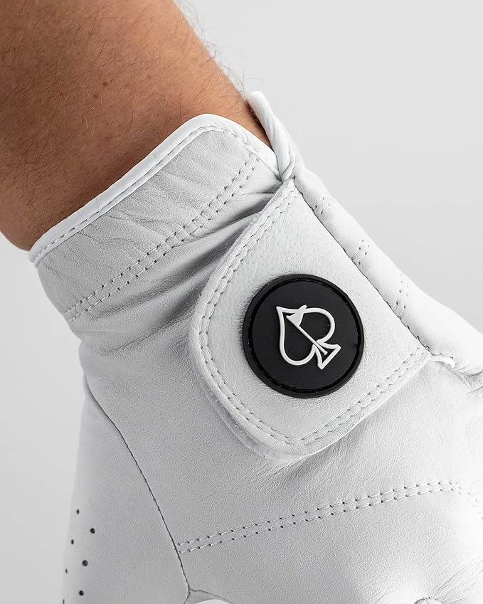 Pins & Aces - Ghost White Golf Glove Design - Premium AAA Cabretta Leather, Long-Lasting Durable Tour Glove for Men or Women - Premium Leather Golf Glove Left & Right Hand