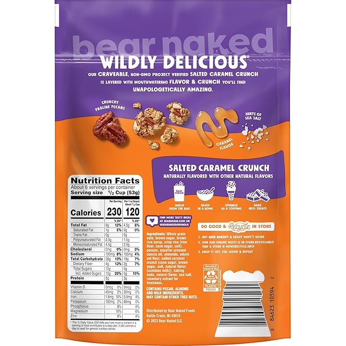 Bear Naked Granola Cereal, Whole Grain Granola, On-the-Go Snacks, Salted Caramel Crunch, 11oz Bag (1 Bag)