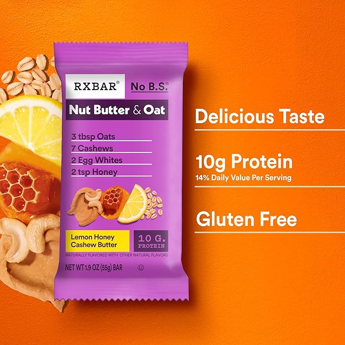 RXBAR Nut Butter and Oat Protein Bars, Protein Snacks, Snack Bars, Lemon Honey Cashew Butter (30 Bars)