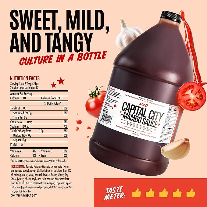Capital City Mambo Sauce Mild, Washington DC Wing Sauces, Perfect Condiment for Wings Chicken Pork Beef Seafood Burgers Rice or Noodles, 128oz (1 Gallon) 4 Pack