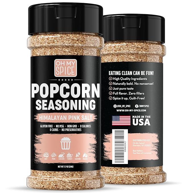 Popcorn Seasoning Himalayan Pink Salt Mix - Gluten Free Popcorn Flavoring Seasoning Rock Salt. All Purpose Pink Salt Toppings. Healthy Movie Night Theater Pop Corn Seasonings. Himalayan Pop Corn 7.7oz