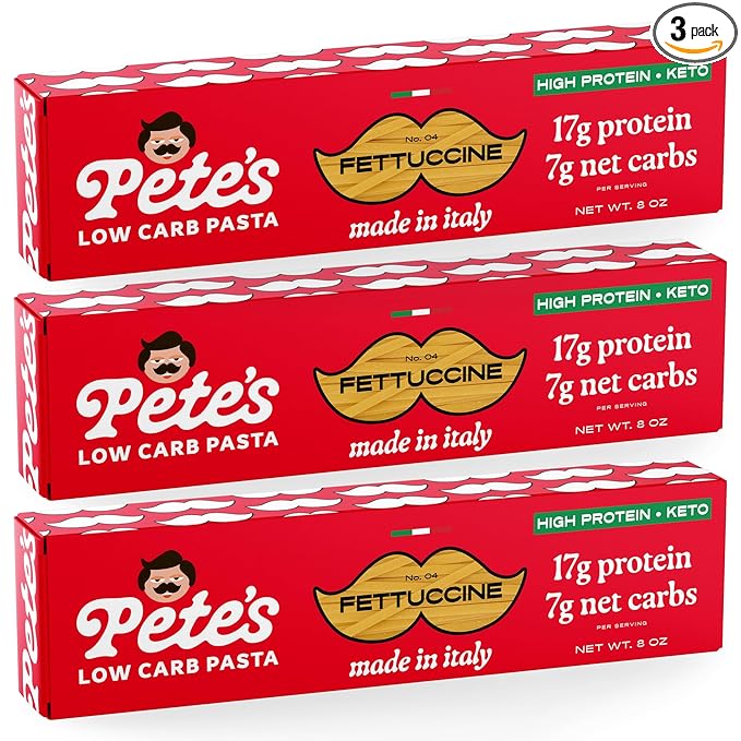 17g High Protein Fettuccine Pasta | 7g Low Carb Keto Pasta | Healthy, Italian Pasta From Italy | 3-Pack, 8oz - Pete's Pasta
