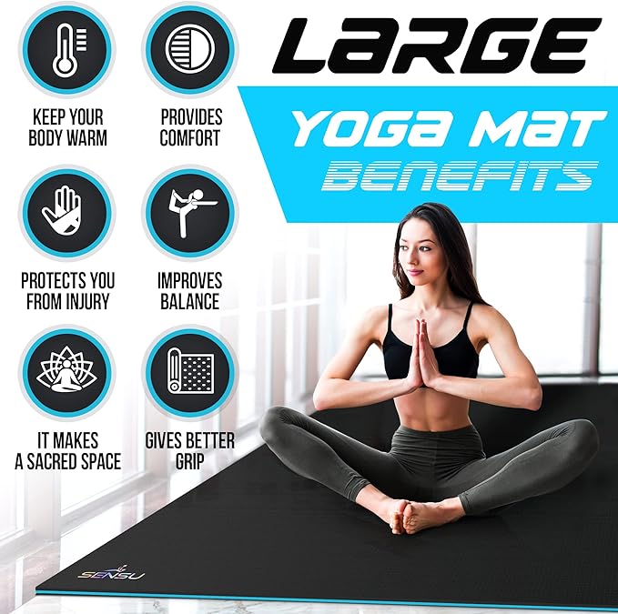Sensu Large Yoga Mat - 7' x 5' x 9mm Extra Thick Yoga Mat for Men and Women - Non-Slip Surface for Extra Grip - Ideal for Hot Yoga, Pilates, Grounding and Meditation at Home or in Studios