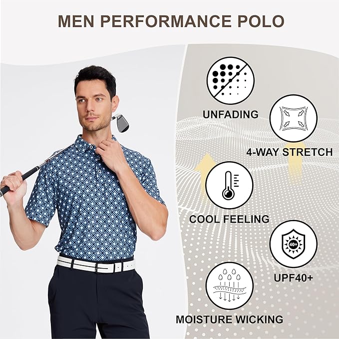 Damipow Premium Golf Shirts for Men Dry Fit Performance Polo Short Sleeve Collared Shirt