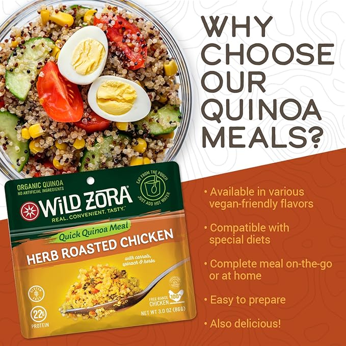 Wild Zora Instant Organic Quinoa Meals - Quick & Tasty Prepared Quinoa Bowls, Pantry Staples Gluten-Free Meal with Lentils Plus 10g Olive Oil Packet - Best Sellers Variety (2-Pack)