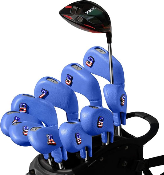10pcs EVA Golf Club Covers – 7 Iron & 3 Wedge Covers with Numbers – Washable, Wear-Resistant Protection – Easy On & Off for Golf Irons & Wedges
