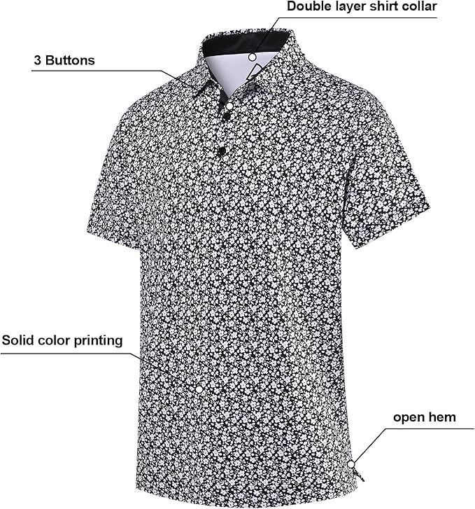 DEOLAX Mens Polo Shirts Fashion Print Mens Golf Shirt Dry Fit Mens Golf Polo Short Sleeve Quick Dry Funny Golf Shirt for Men