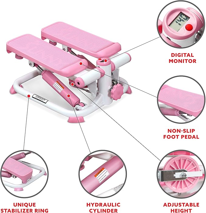 Sunny Health & Fitness Mini Steppers for Exercise at Home, Stair Step Workout Machine, Full Body Cardio Equipment, with Optional Free SunnyFit App Connection and Resistance Band