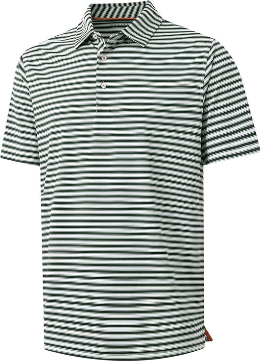 M MAELREG Golf Shirts for Men Short Sleeve Dry Fit Casual Striped Performance Moisture Wicking Collared Mens Polo Shirts