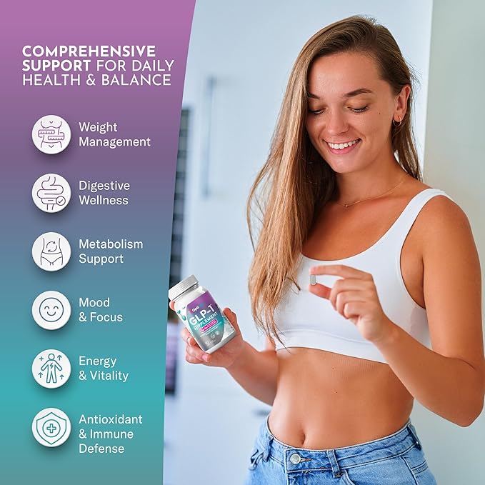 GLP-1 Supplement for Weight Loss - 32-in-1 GLP1 Booster with Probiotics for Women & Men - Natural Daily Oral Support to Boost Fat Burn Metabolism & Gut Health - Vegan Gluten Free Sugar Free